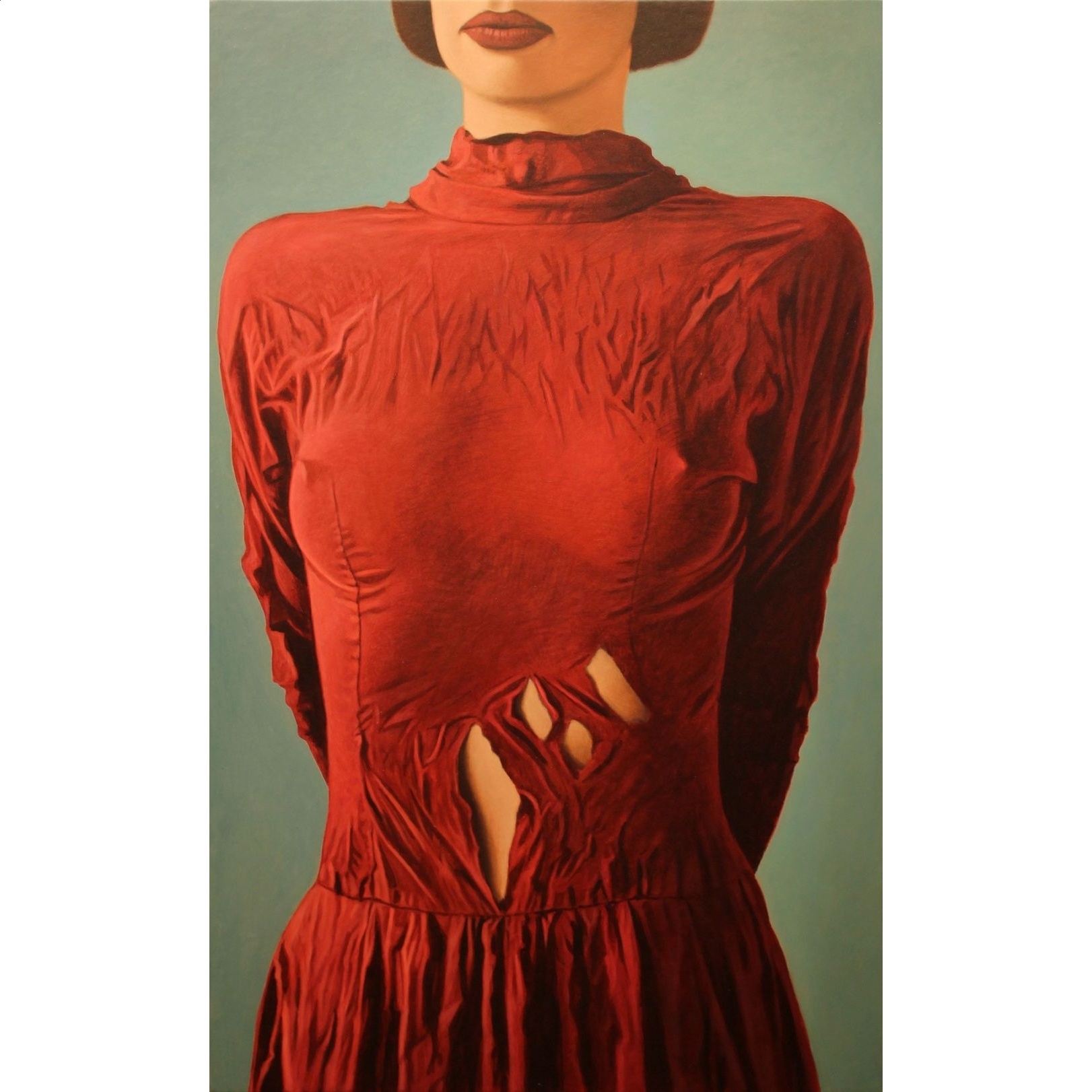 Beate In Red Dress Unframed 32x20